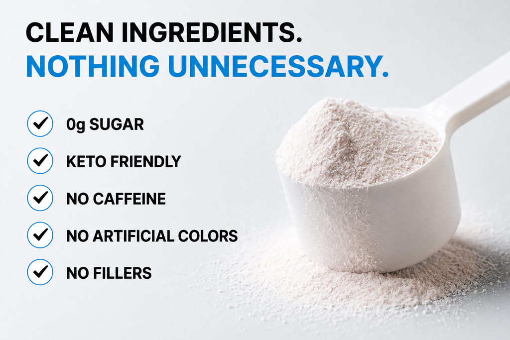 Clean ingredients electrolyte powder with scoop