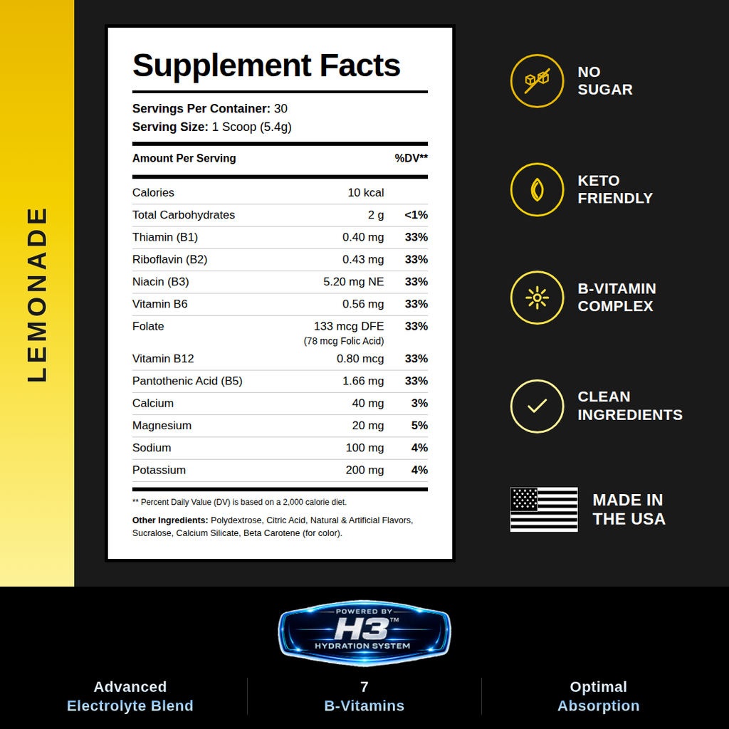 HYDRATE! (Lemonade) Advanced Electrolyte Hydration Powder