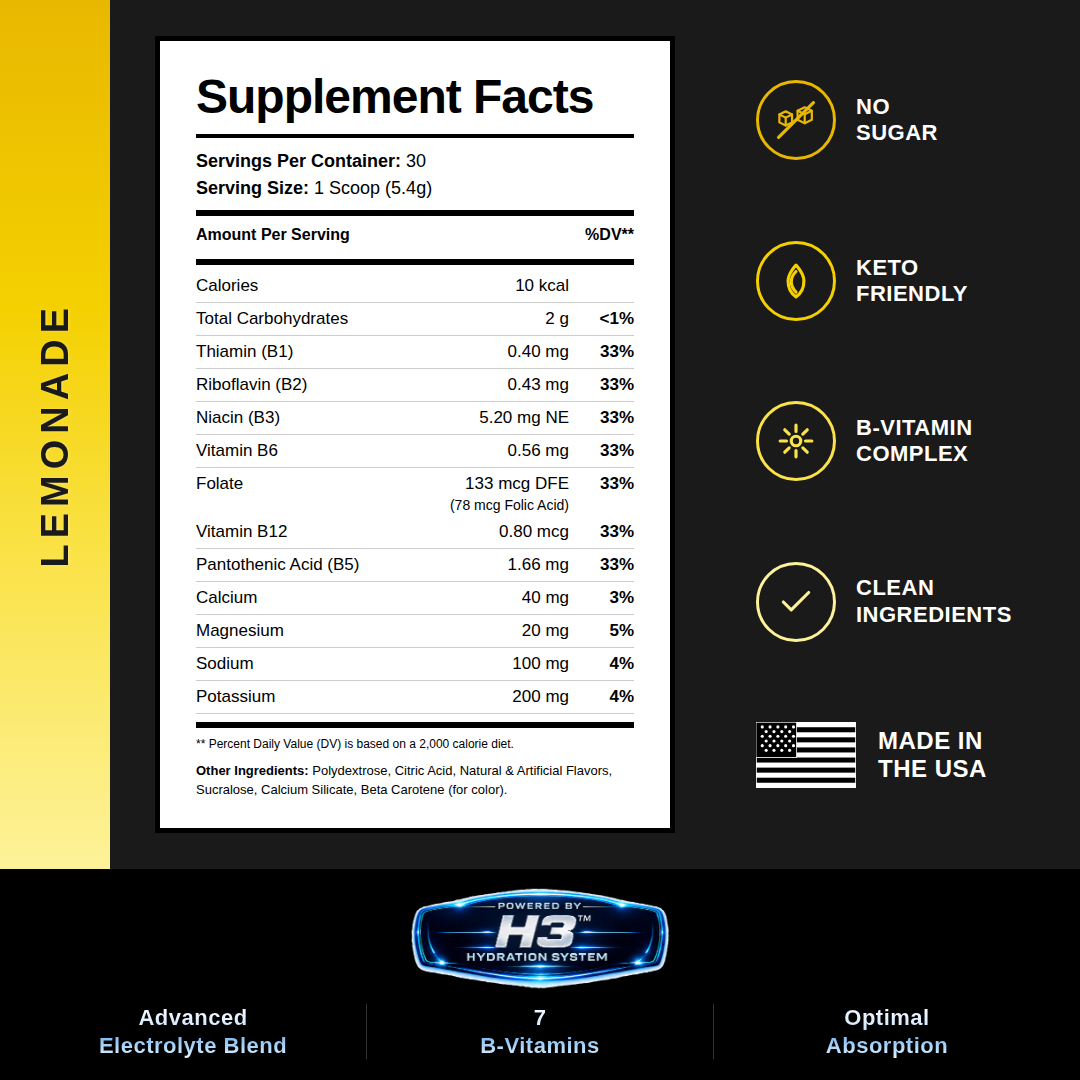 HYDRATE! (Lemonade) Advanced Electrolyte Hydration Powder