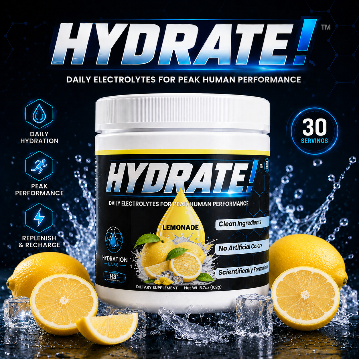 Hydrate! Lemonade Electrolyte Drink Powder Fact Sheet